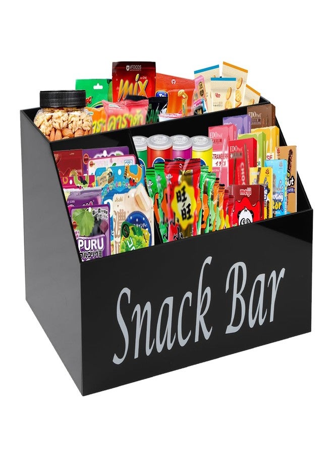 Xbopetda Snack Organizer for Countertop - Acrylic Storage Container With 4 Compartments for Kitchen Cabinet Pantry - Black Snack Bar Station - Image 1